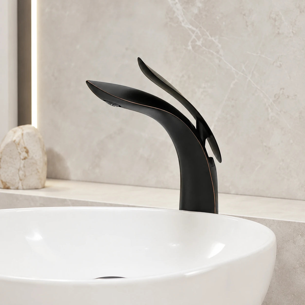Robinet lavabo salle de bain mitigeur design arrondi - Noir - Laiton