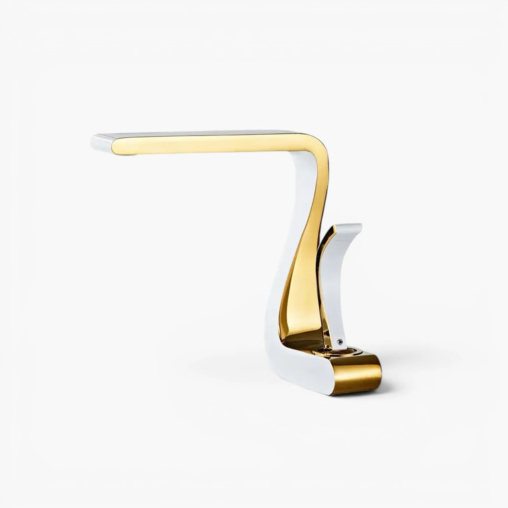 Robinet lavabo salle de bain mitigeur design incurvé - Blanc - Laiton