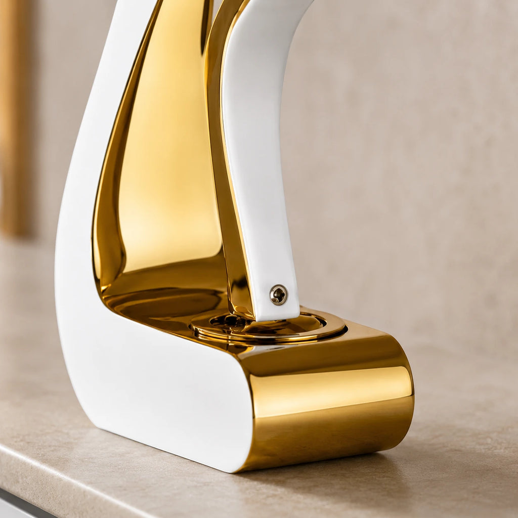 Robinet lavabo salle de bain mitigeur design incurvé - Blanc - Laiton