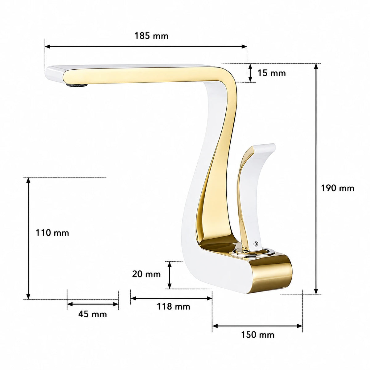 Robinet lavabo salle de bain mitigeur design incurvé - Blanc - Laiton