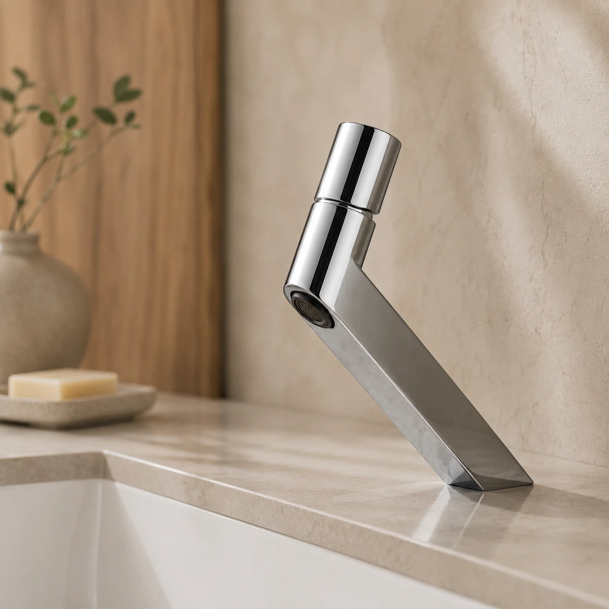 Robinet lavabo salle de bain mitigeur poignée ronde - Argenté - Laiton
