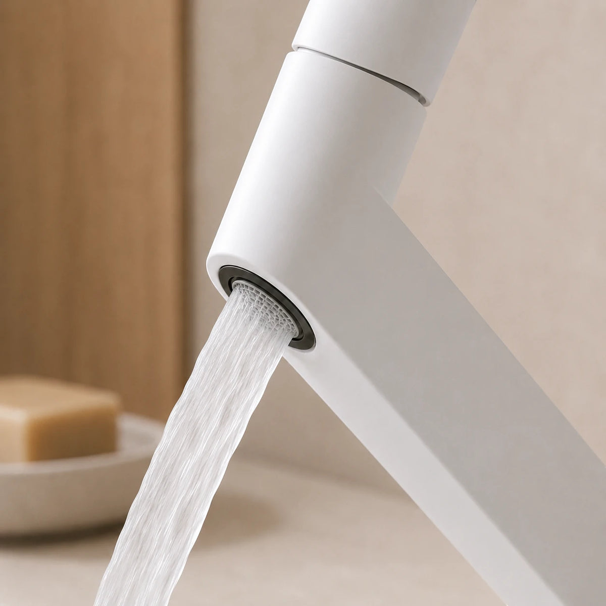 Robinet lavabo salle de bain mitigeur poignée ronde - Blanc - Laiton
