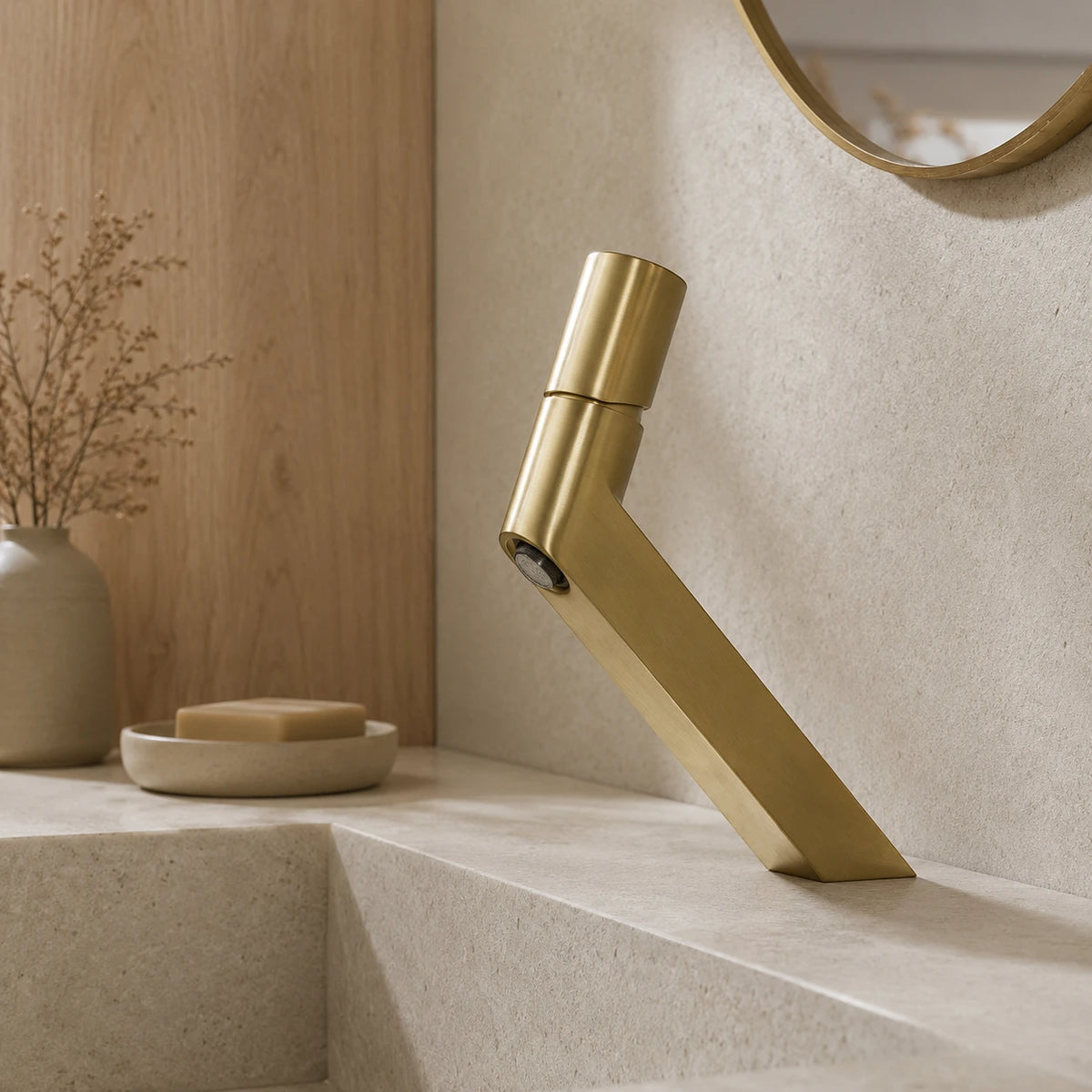 Robinet lavabo salle de bain mitigeur poignée ronde - Doré - Laiton