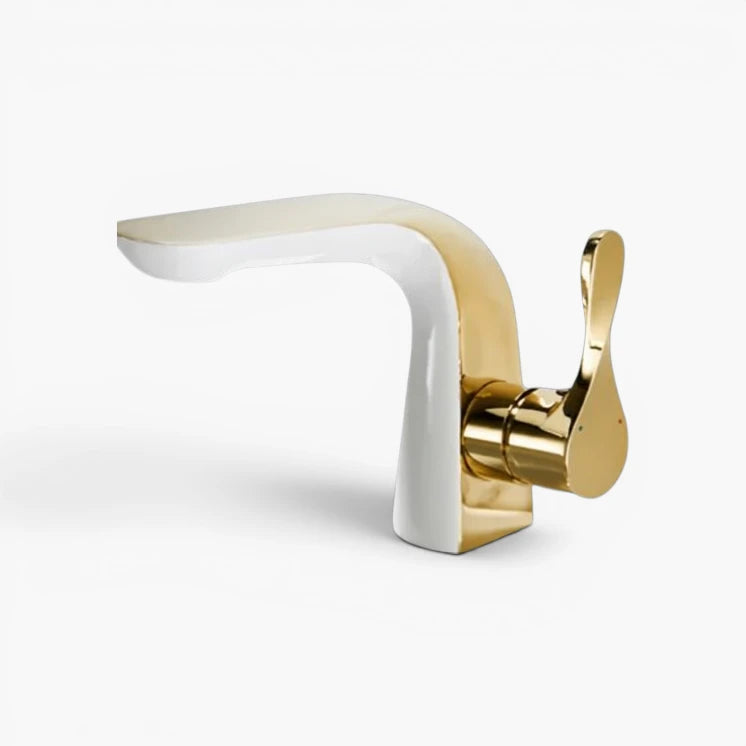 Robinet lavabo salle de bain moderne bicolore - Blanc Doré - Laiton