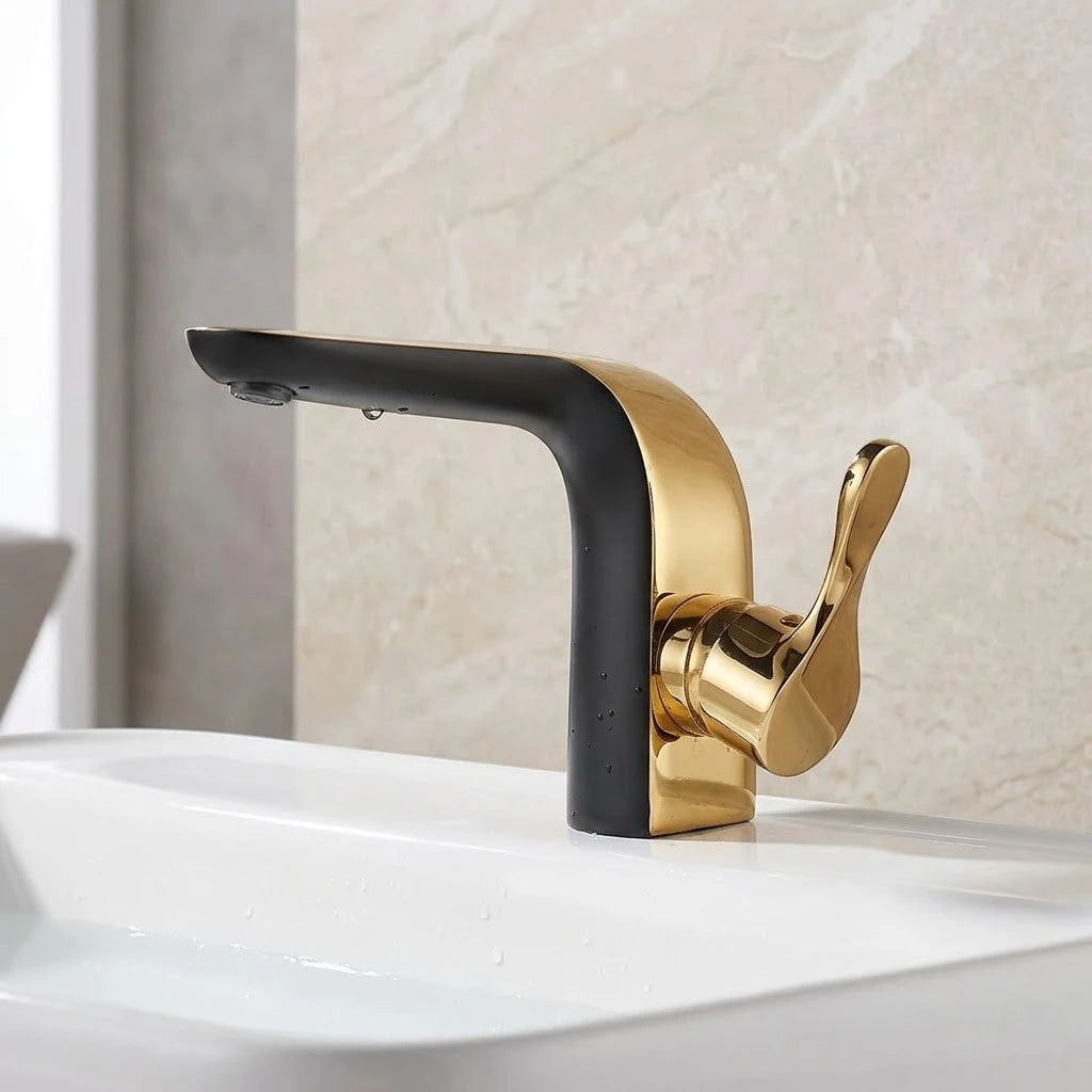 Robinet lavabo salle de bain moderne bicolore - Noir Doré - Laiton