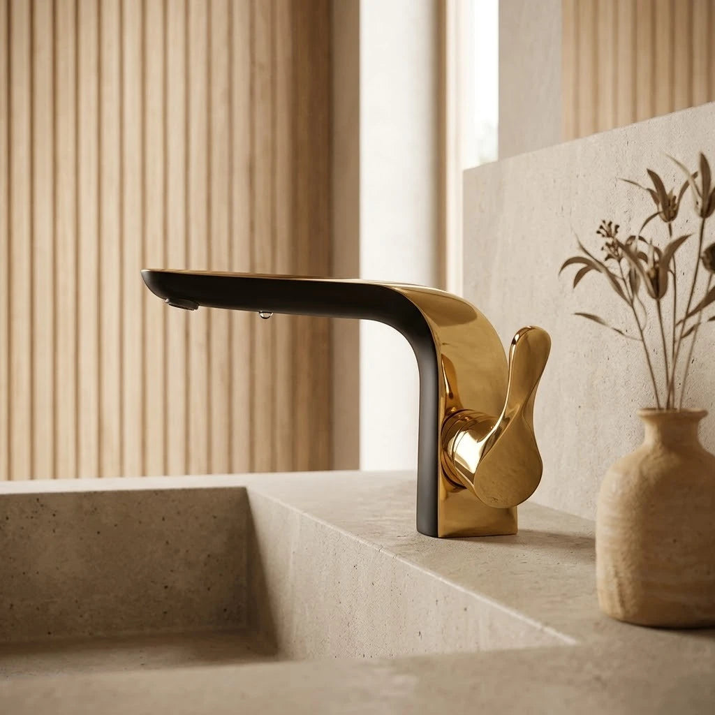 Robinet lavabo salle de bain moderne bicolore - Noir Doré - Laiton