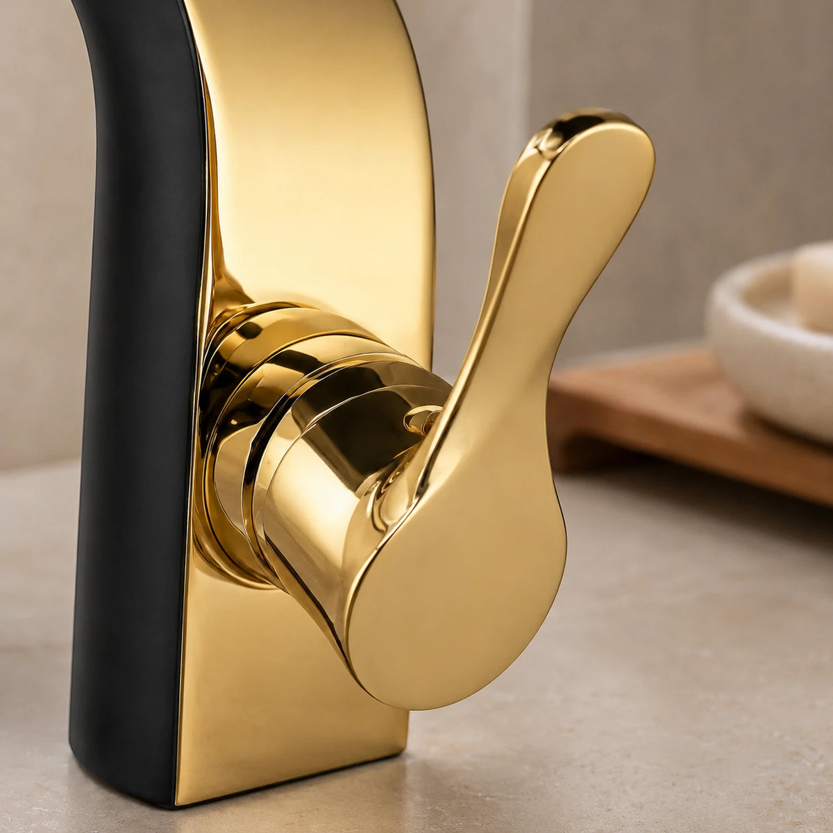 Robinet lavabo salle de bain moderne bicolore - Noir Doré - Laiton