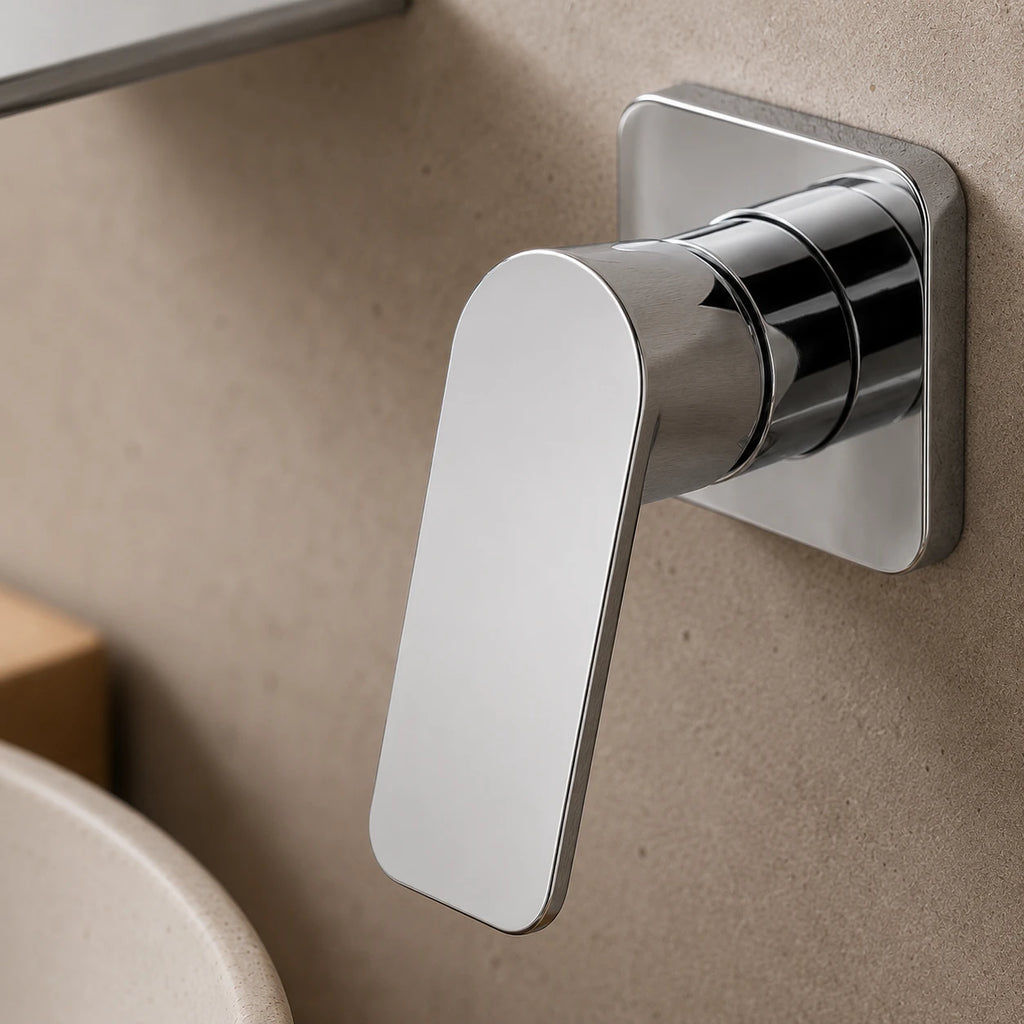 Robinet lavabo salle de bain mural encastrable cascade - Argenté - Laiton