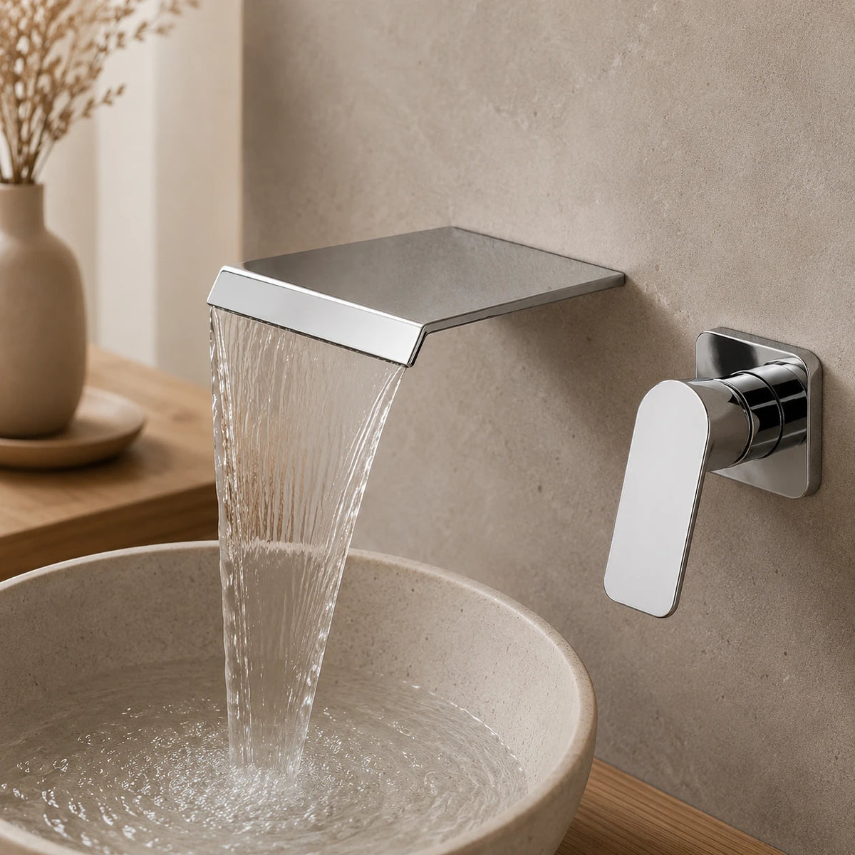 Robinet lavabo salle de bain mural encastrable cascade - Argenté - Laiton