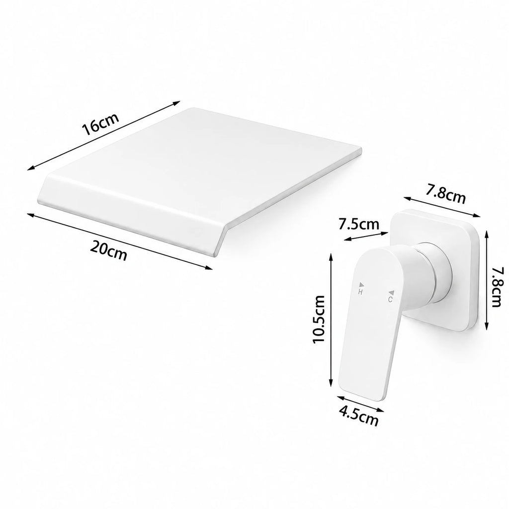 Robinet lavabo salle de bain mural encastrable cascade - Blanc - Laiton