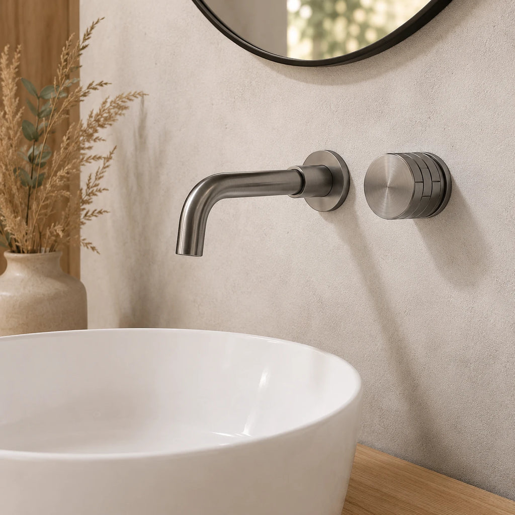 Robinet lavabo salle de bain mural encastrable mitigeur molette - Argenté - Laiton