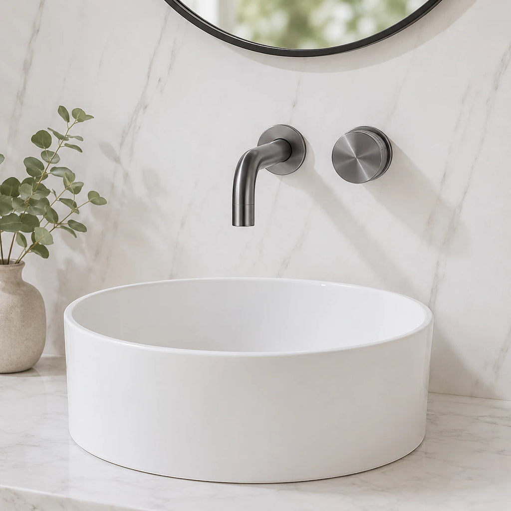 Robinet lavabo salle de bain mural encastrable mitigeur molette - Argenté - Laiton