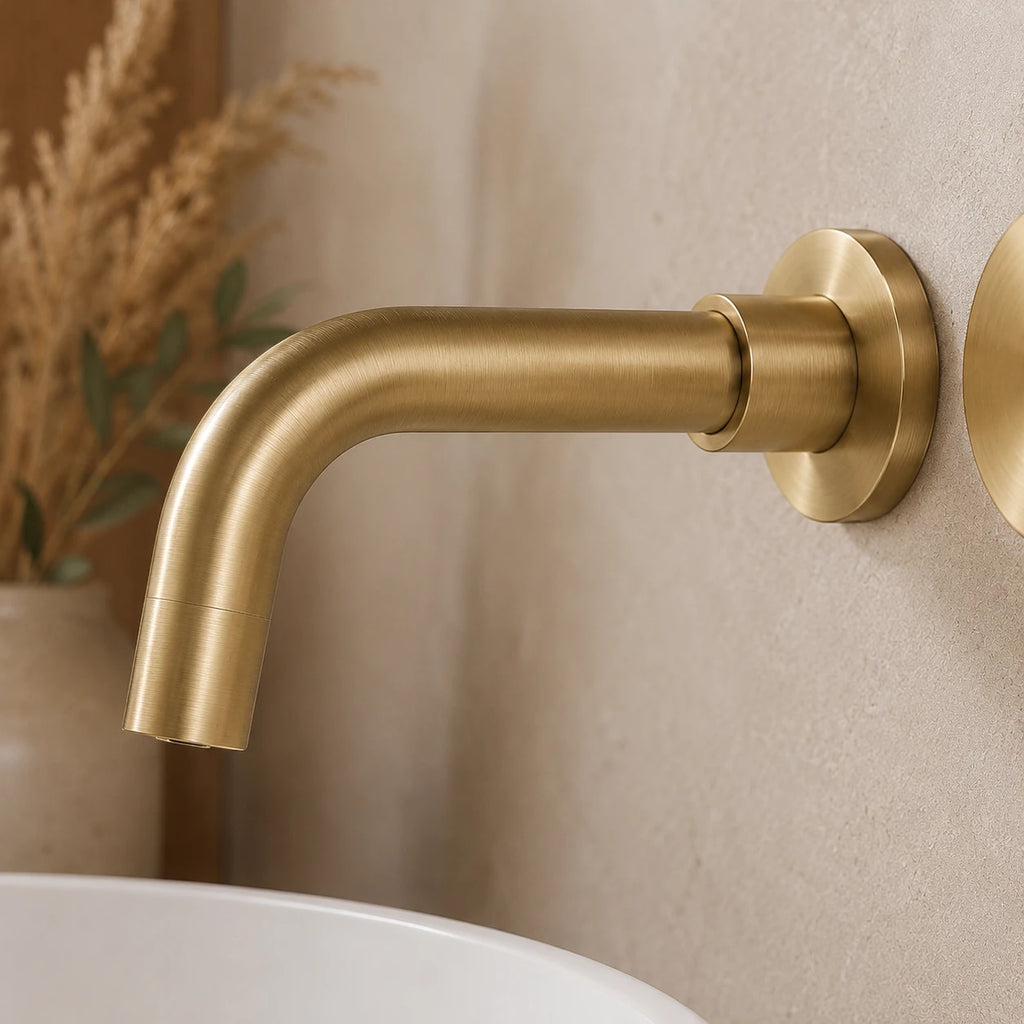 Robinet lavabo salle de bain mural encastrable mitigeur molette - Doré - Laiton