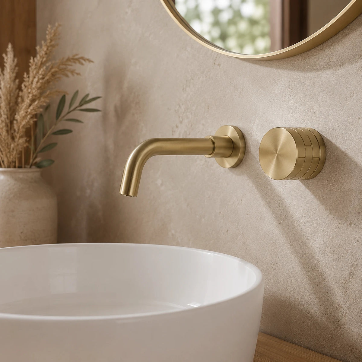 Robinet lavabo salle de bain mural encastrable mitigeur molette - Doré - Laiton
