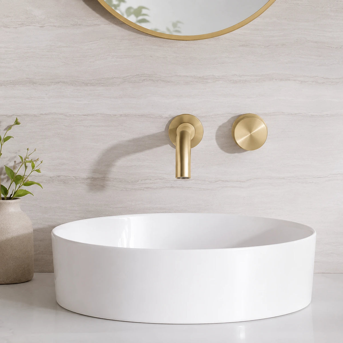 Robinet lavabo salle de bain mural encastrable mitigeur molette - Doré - Laiton