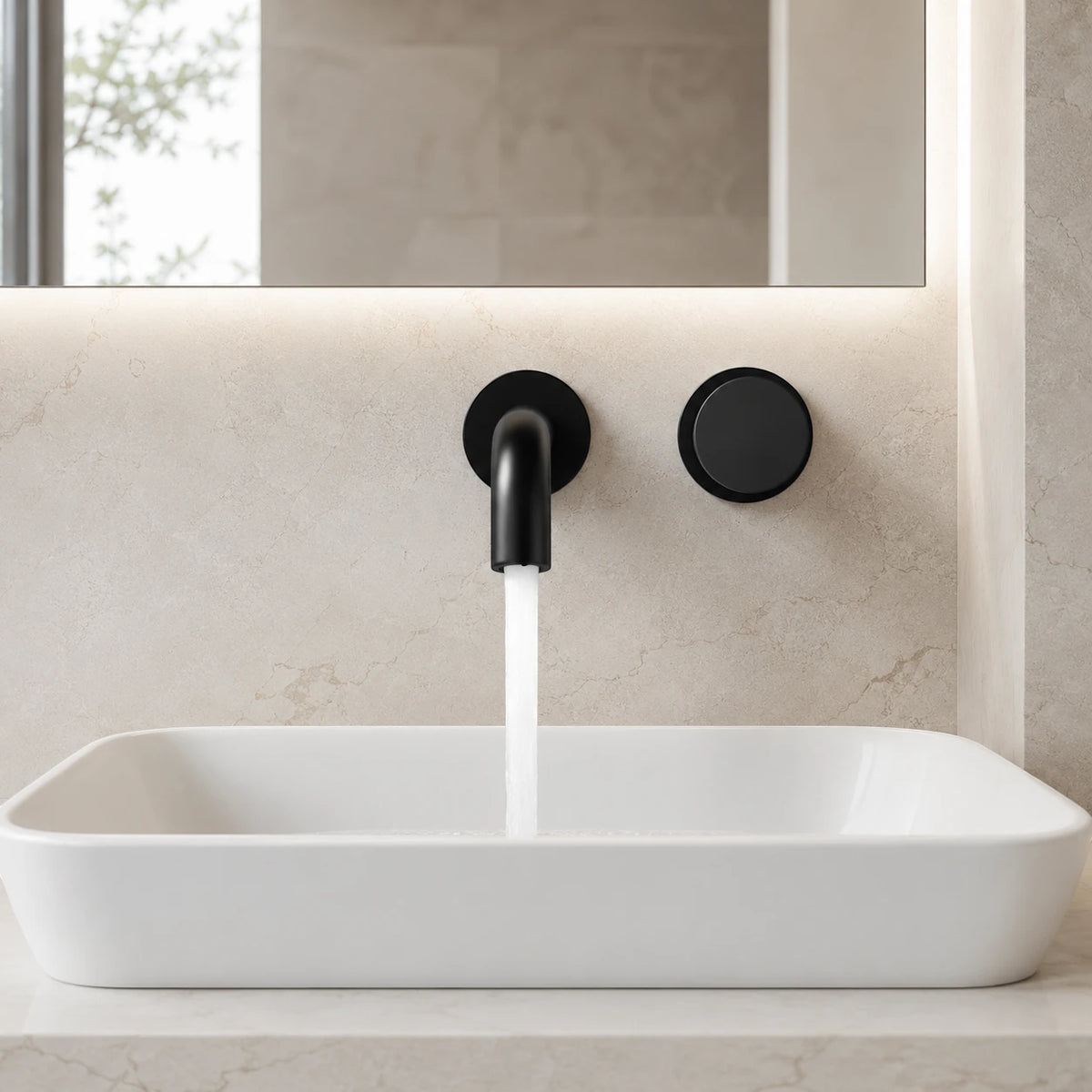 Robinet lavabo salle de bain mural encastrable mitigeur molette - Noir  - Laiton