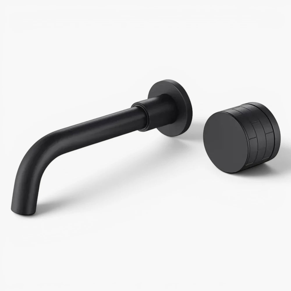 Robinet lavabo salle de bain mural encastrable mitigeur molette - Noir  - Laiton