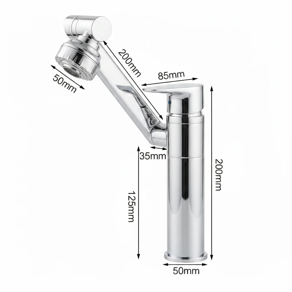 Robinet lavabo salle de bain pivotant rotatif multijet - Argenté - Laiton