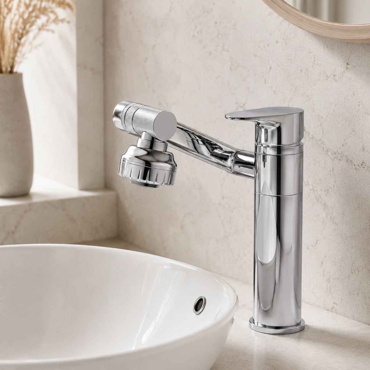 Robinet lavabo salle de bain pivotant rotatif multijet - Argenté - Laiton