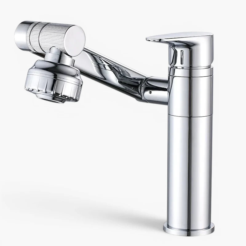 Robinet lavabo salle de bain pivotant rotatif multijet - Argenté - Laiton