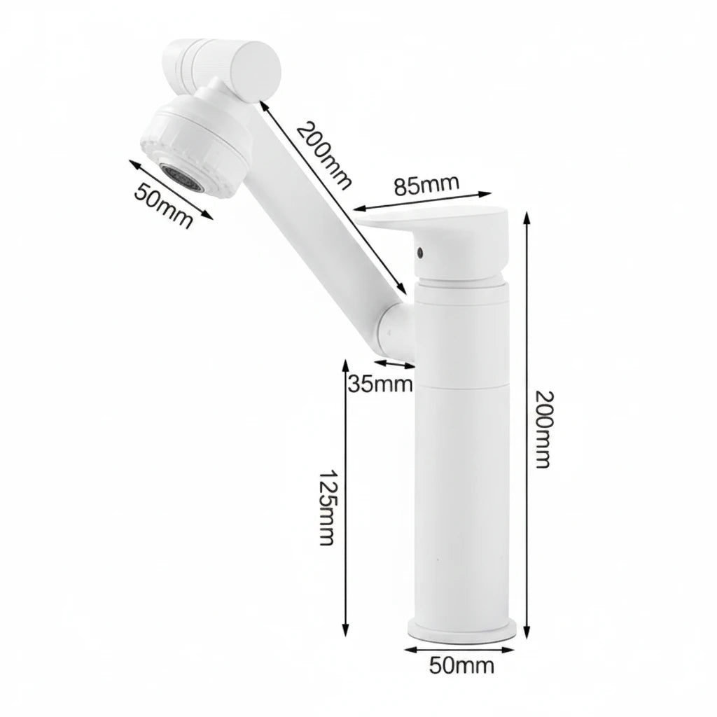 Robinet lavabo salle de bain pivotant rotatif multijet - Blanc - Laiton