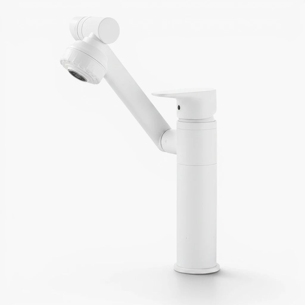 Robinet lavabo salle de bain pivotant rotatif multijet - Blanc - Laiton