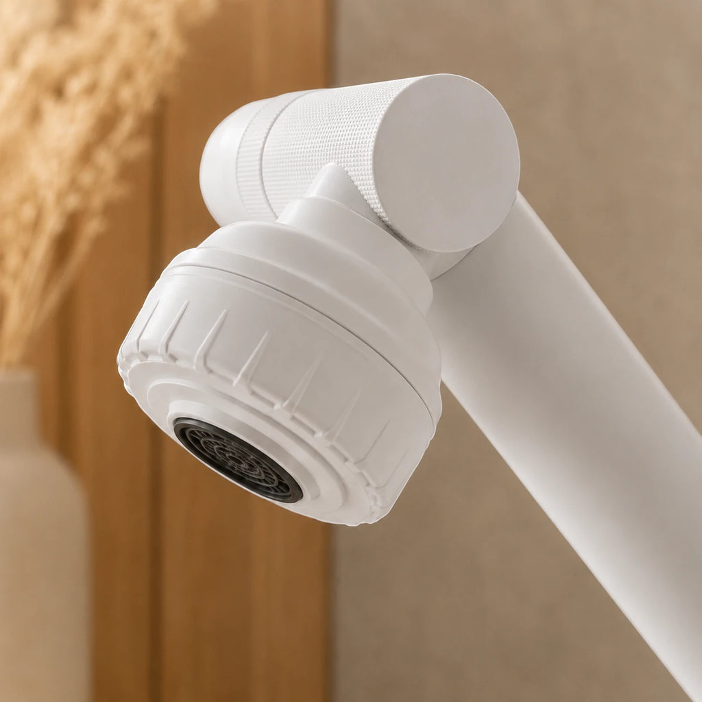 Robinet lavabo salle de bain pivotant rotatif multijet - Blanc - Laiton