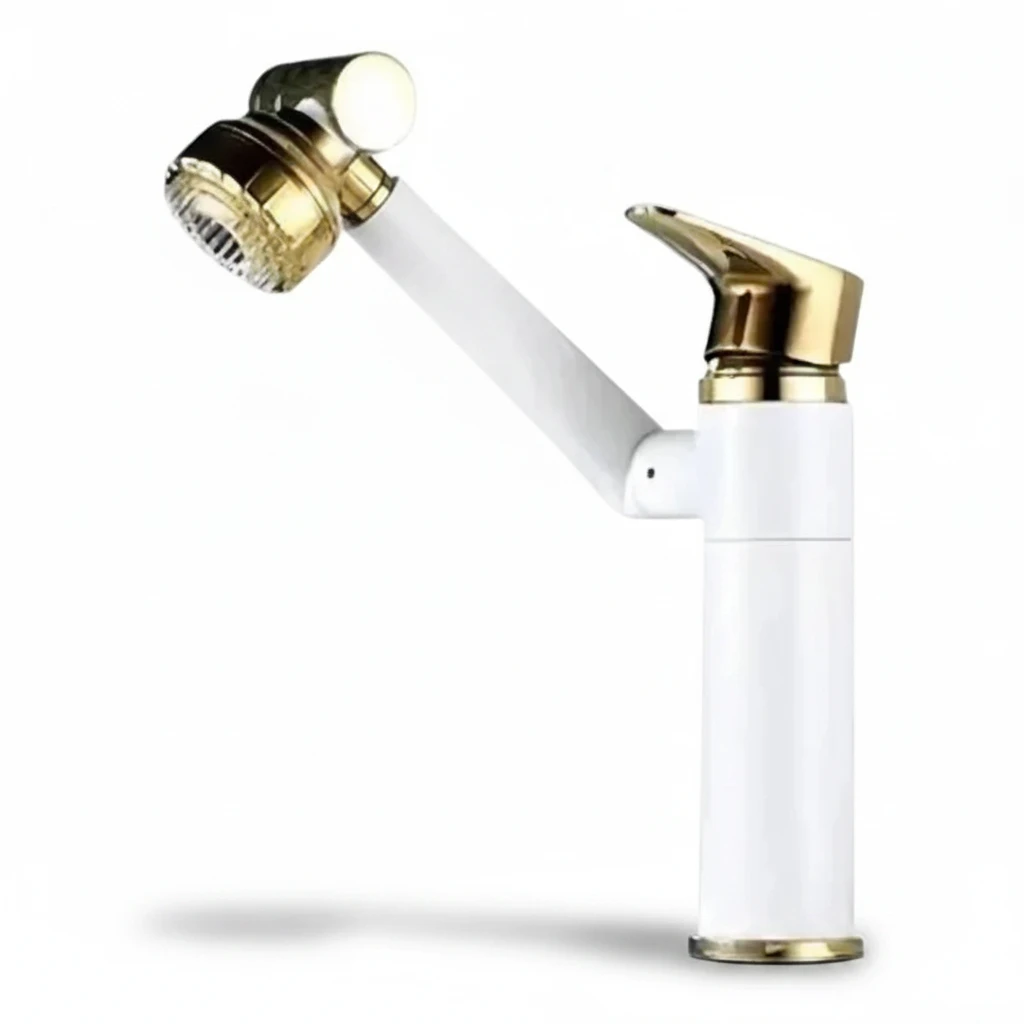 Robinet lavabo salle de bain pivotant rotatif multijet - Blanc - Laiton