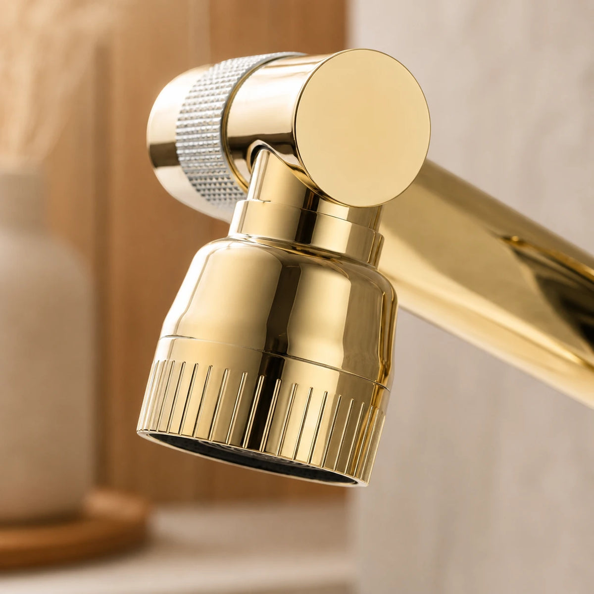 Robinet lavabo salle de bain pivotant rotatif multijet - Doré - Laiton
