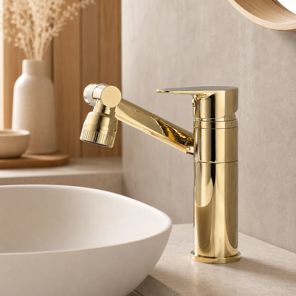 Robinet lavabo salle de bain pivotant rotatif multijet - Doré - Laiton