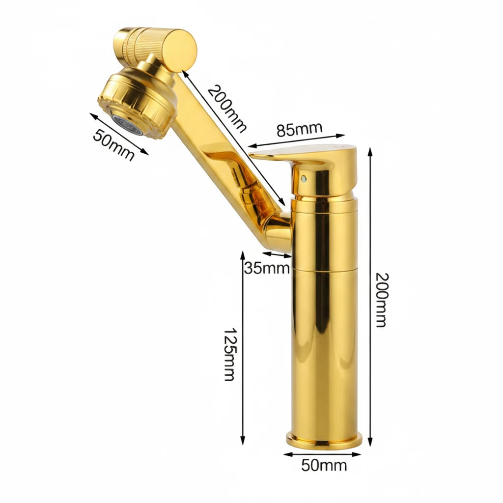 Robinet lavabo salle de bain pivotant rotatif multijet - Doré - Laiton