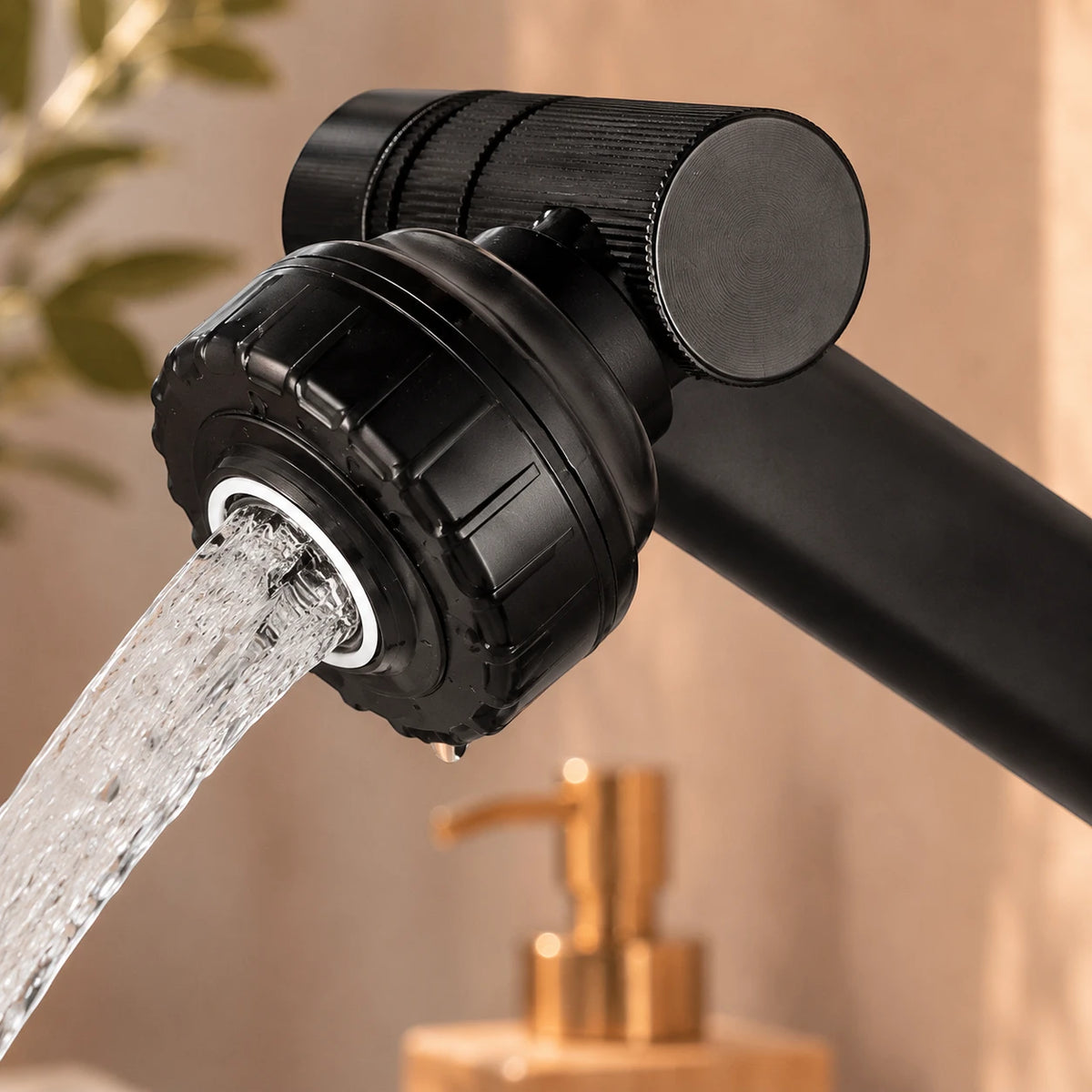 Robinet lavabo salle de bain pivotant rotatif multijet - Noir - Laiton