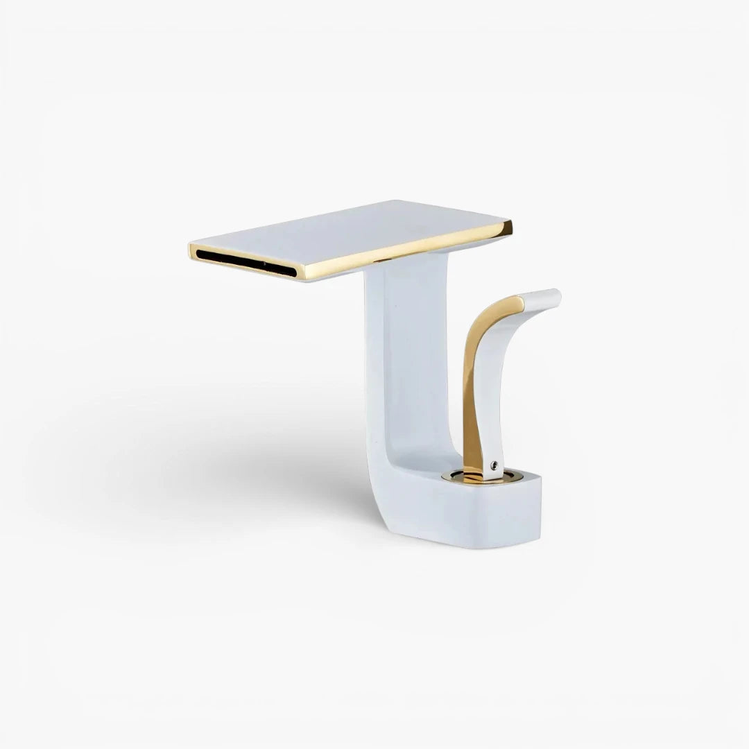 Robinet lavabo salle de bain plat géométrique mitigeur design - Blanc - Laiton