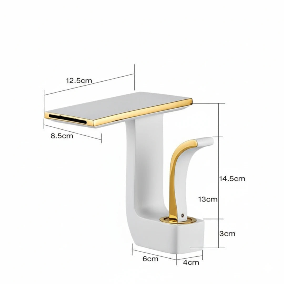 Robinet lavabo salle de bain plat géométrique mitigeur design - Blanc - Laiton