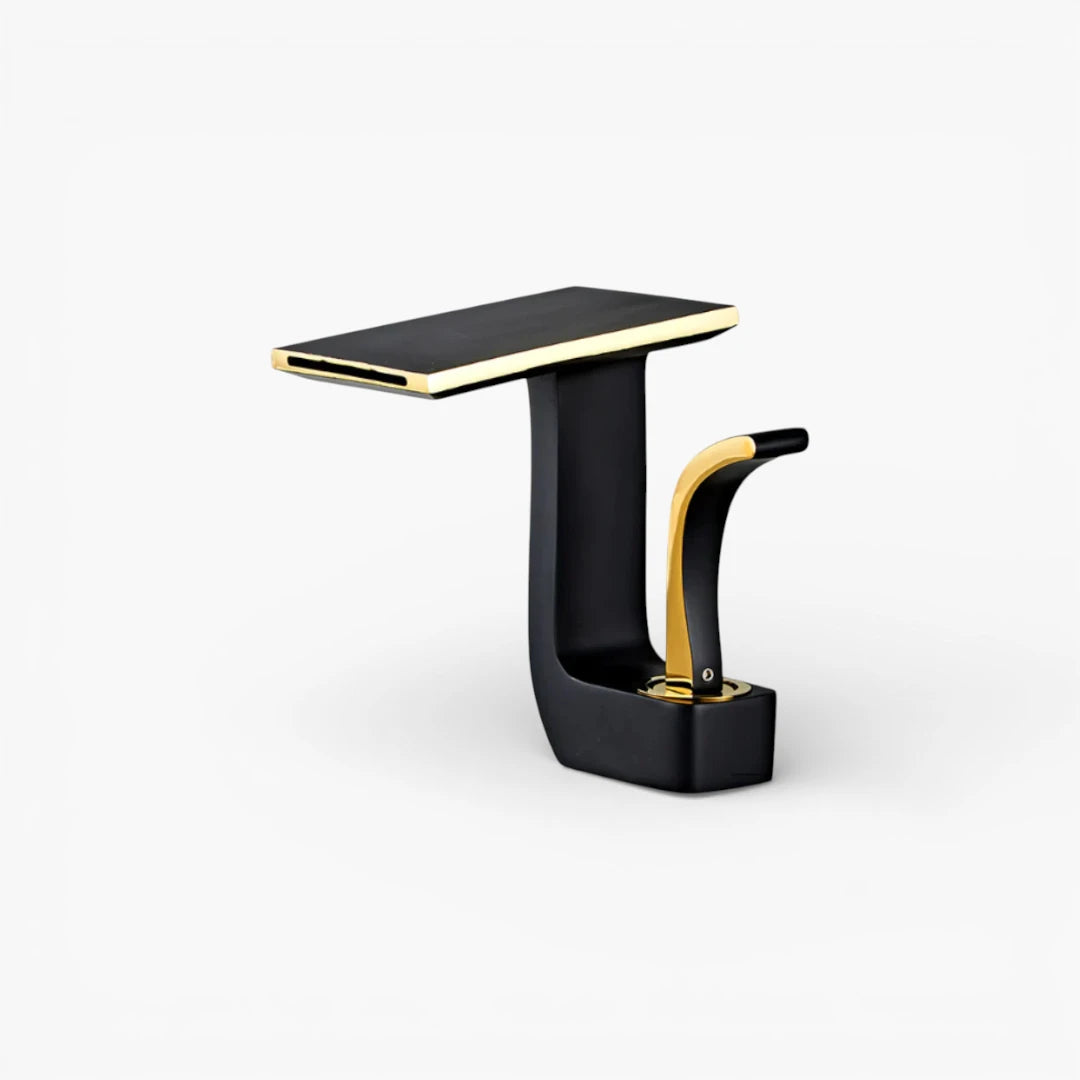 Robinet lavabo salle de bain plat géométrique mitigeur design - Noir - Laiton