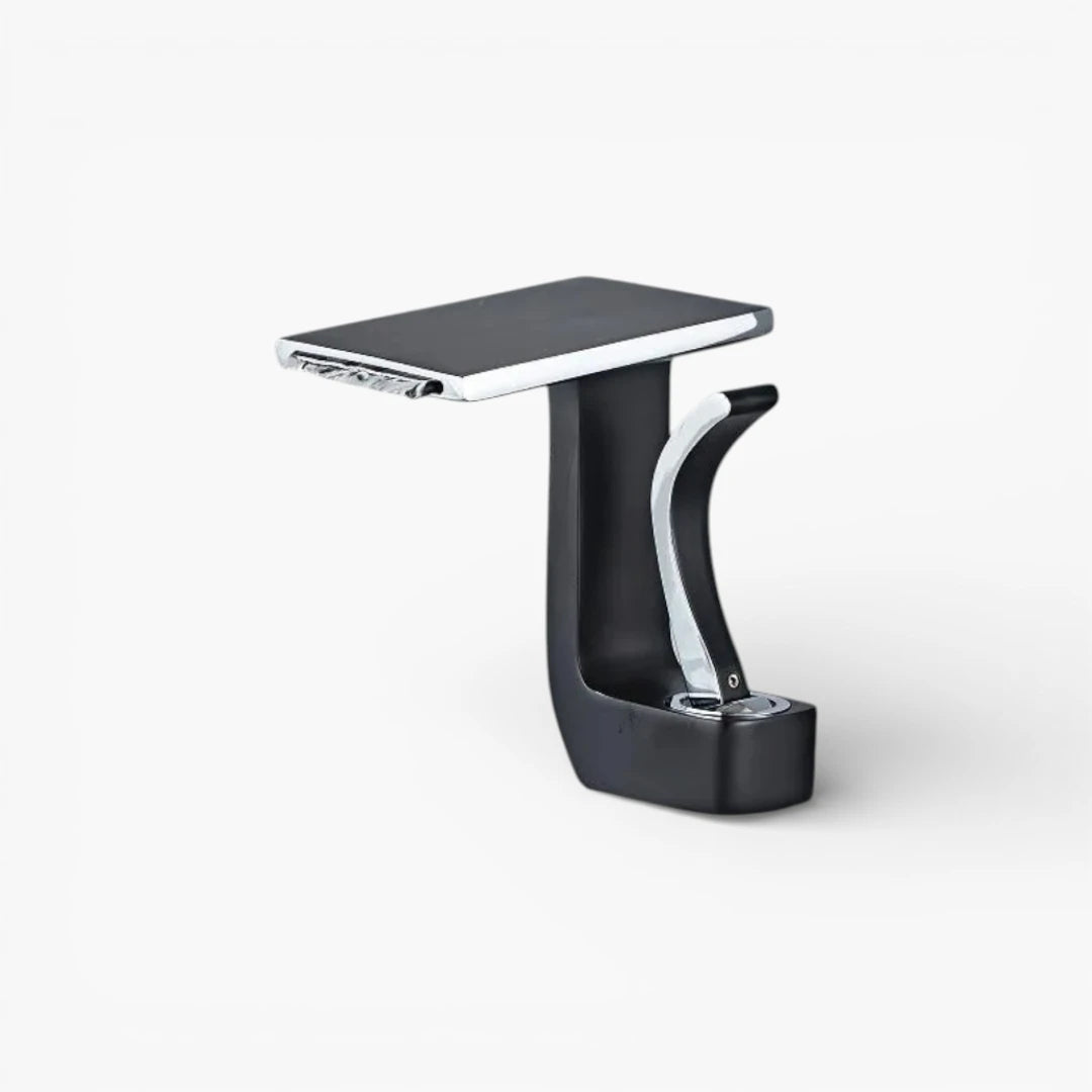 Robinet lavabo salle de bain plat géométrique mitigeur design - Noir - Laiton