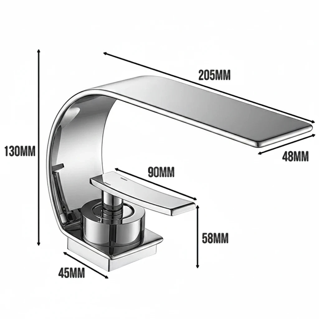 Robinet lavabo salle de bain plat incurvé - Argenté