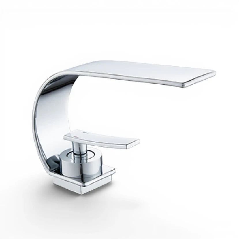 Robinet lavabo salle de bain plat incurvé - Argenté