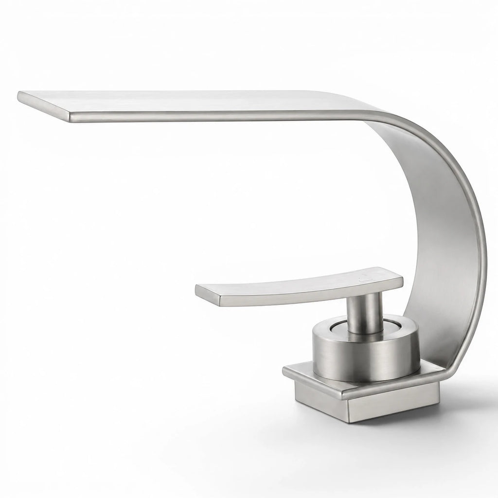 Robinet lavabo salle de bain plat incurvé - Argenté