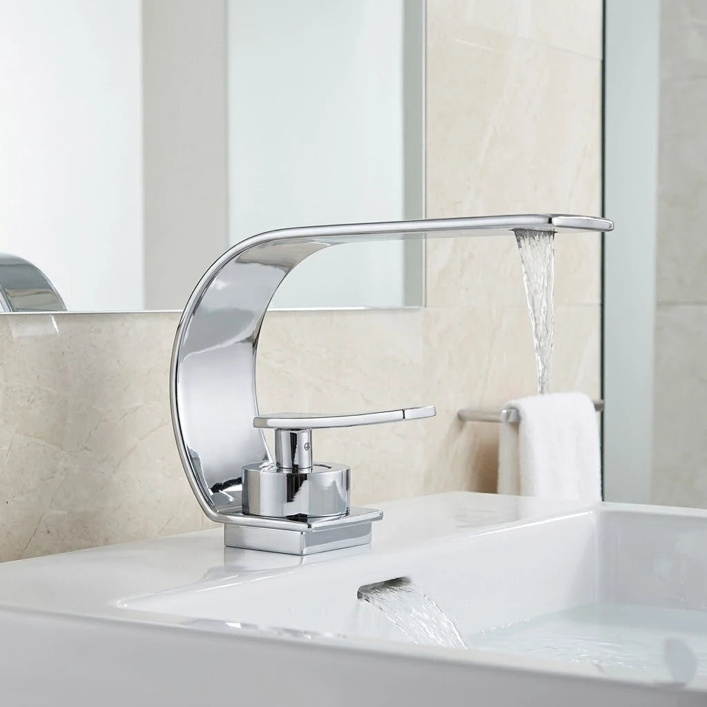 Robinet lavabo salle de bain plat incurvé - Argenté