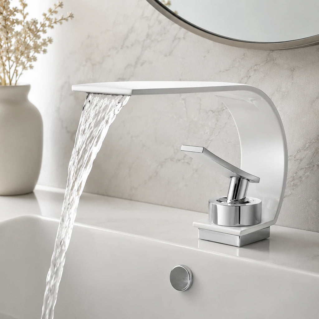 Robinet lavabo salle de bain plat incurvé - Blanc