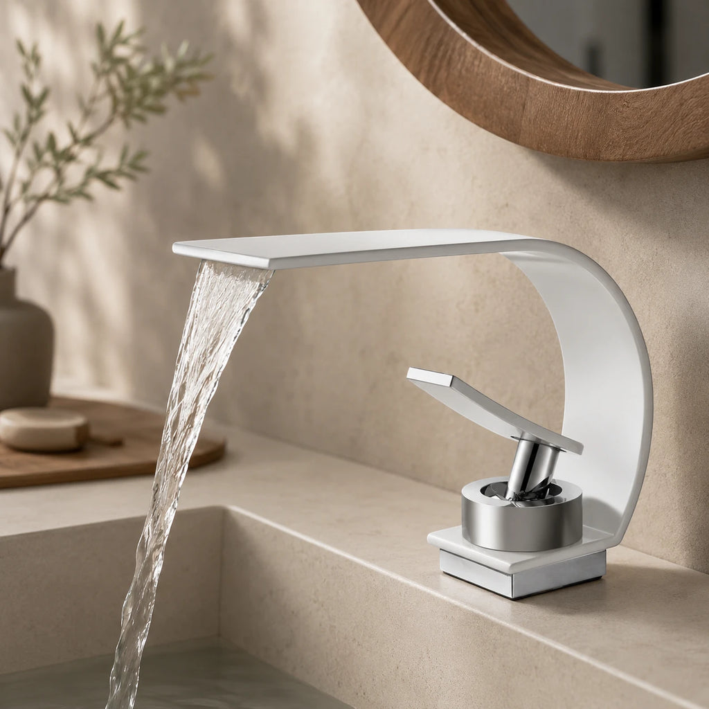 Robinet lavabo salle de bain plat incurvé - Blanc