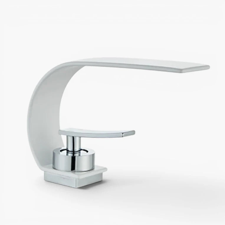 Robinet lavabo salle de bain plat incurvé - Blanc