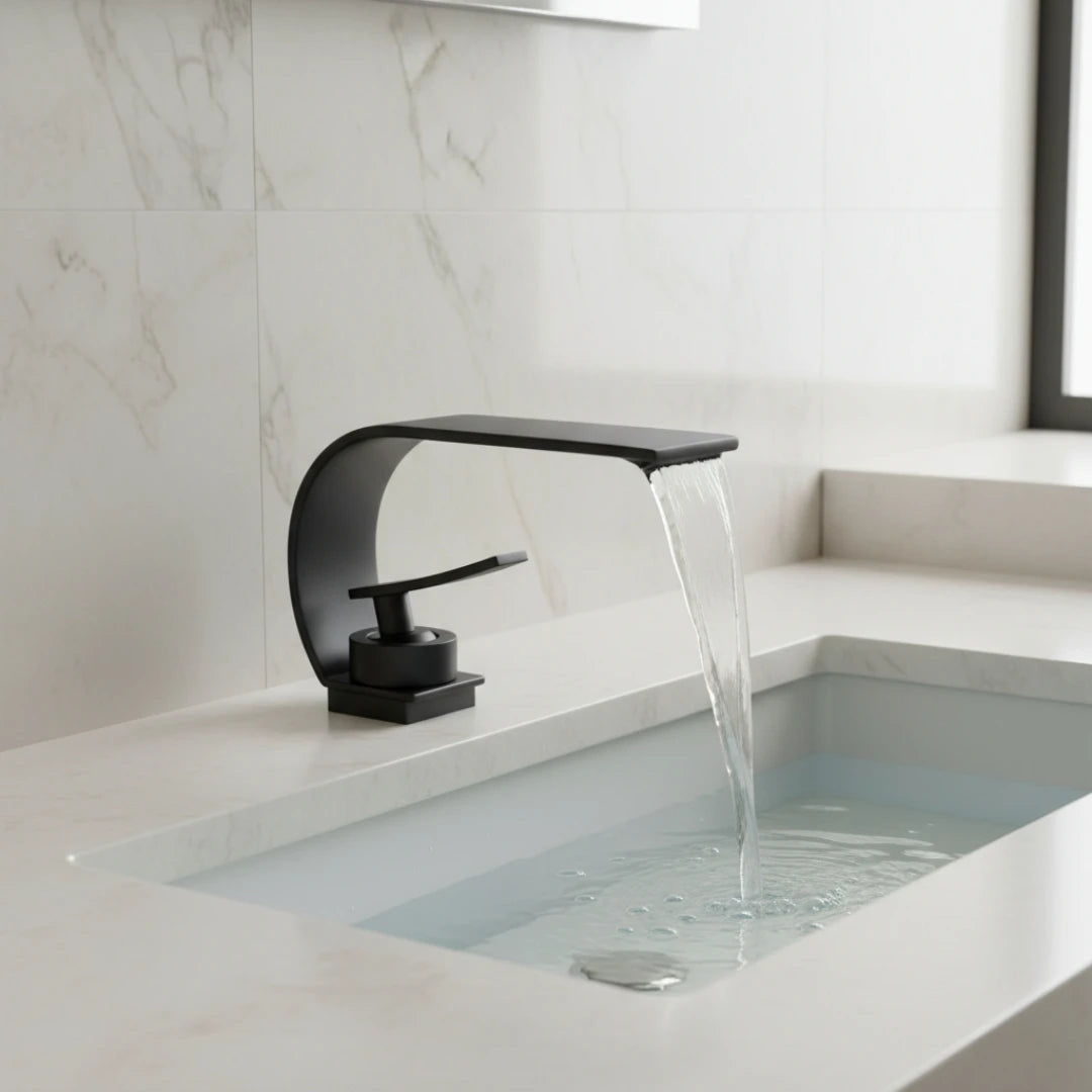 Robinet lavabo salle de bain plat incurvé - Noir