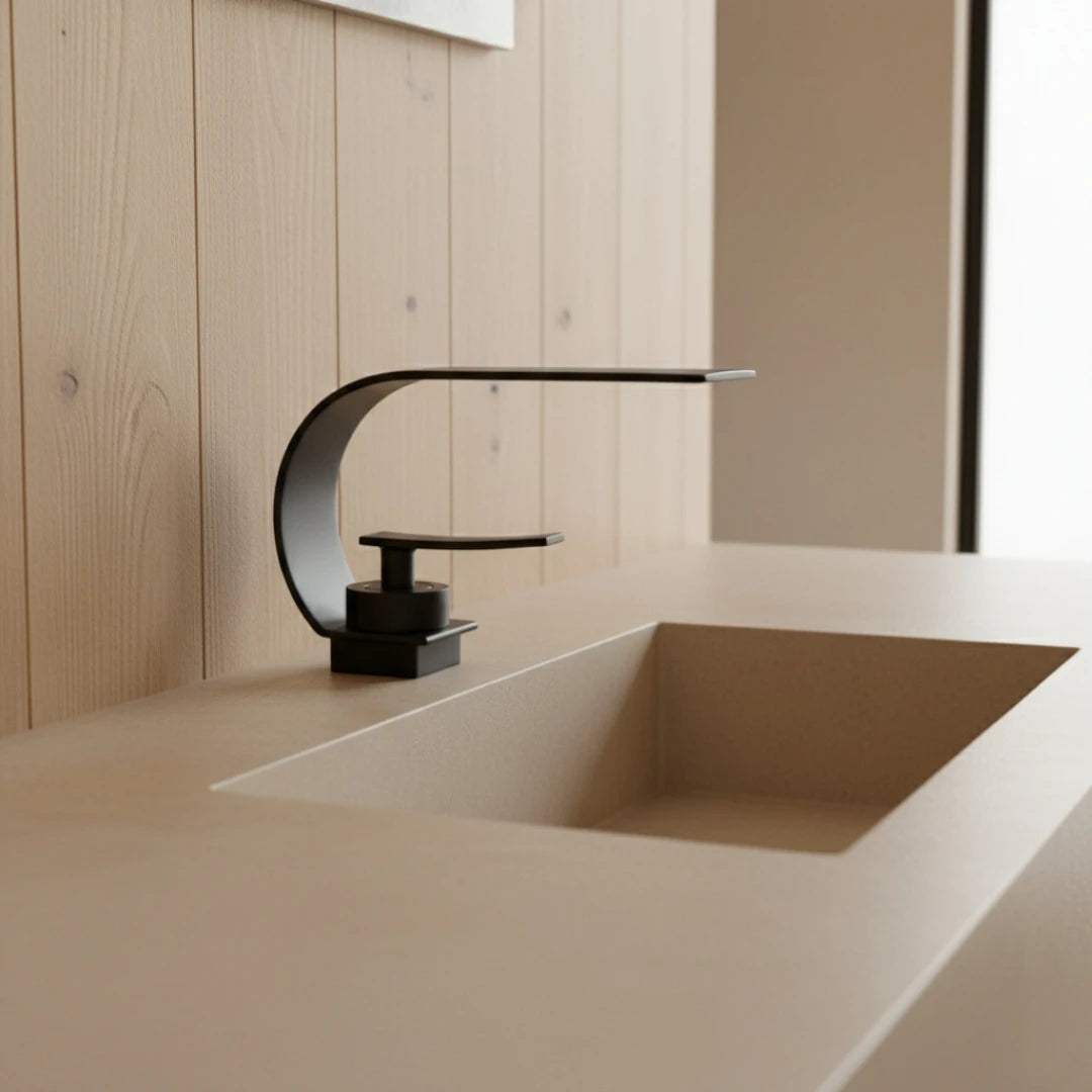 Robinet lavabo salle de bain plat incurvé - Noir