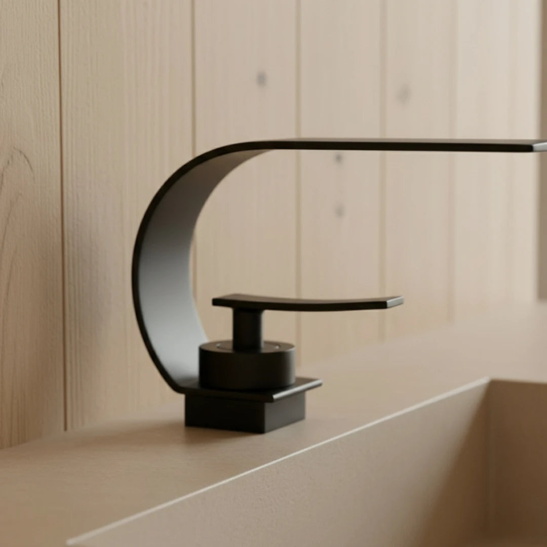 Robinet lavabo salle de bain plat incurvé - Noir
