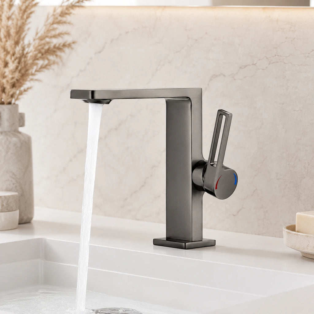 Robinet lavabo salle de bain plat rectangulaire minimaliste - Argenté - Laiton