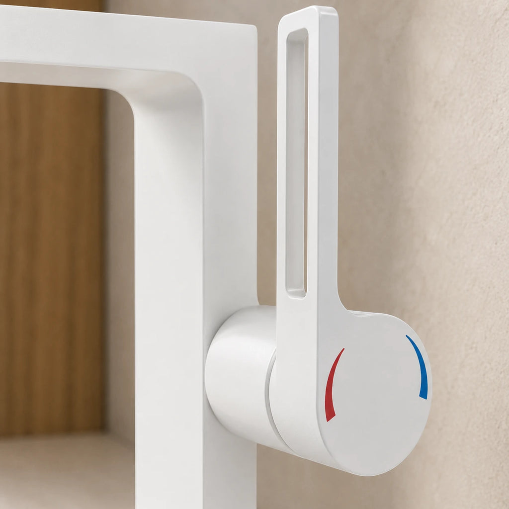Robinet lavabo salle de bain plat rectangulaire minimaliste - Blanc - Laiton