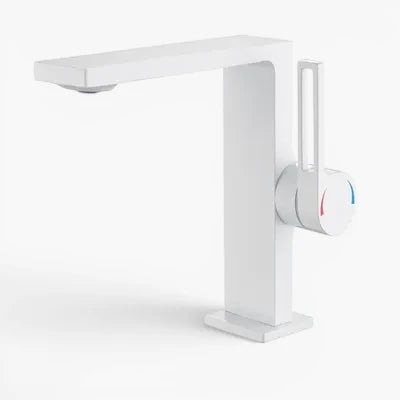 Robinet lavabo salle de bain plat rectangulaire minimaliste - Blanc - Laiton