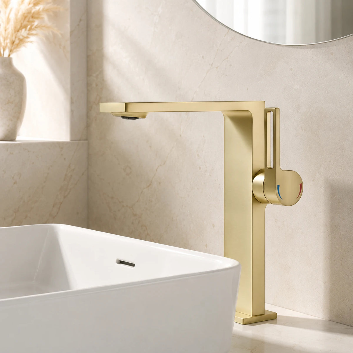 Robinet lavabo salle de bain plat rectangulaire minimaliste - Doré - Laiton